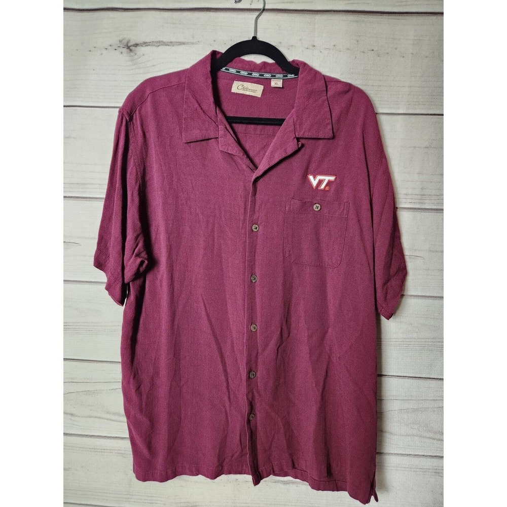 Chiliwear Burgundy Short Sleeve Button Down Shirt Virginia Tech Hokies Size XL